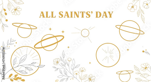 All saints day concept with floral and celestial elements remembering and honoring all saints and martyrs