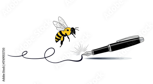 Buzzing inspiration: a bee's journey in creating a whimsical inked line illustration