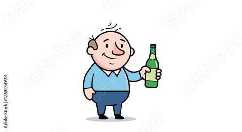 Cartoon character holding a beverage bottle for celebratory occasion concept illustration