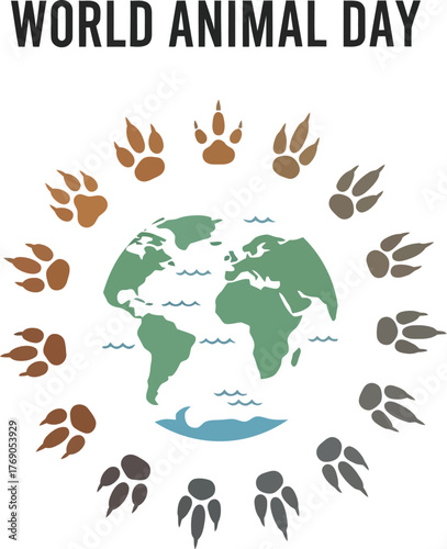 World animal day illustration with earth and animal footprints a global celebration of animal rights and welfare