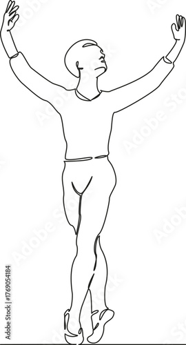 One continuous single drawing line art flat doodle man, dancer, jump, ballet, person, dance, male, pose, action, artist. Isolated image hand draw contour on a white background, hand drawn, not AI