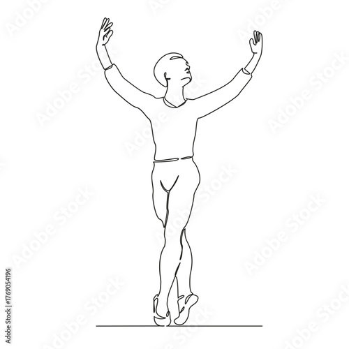 One continuous single drawing line art flat doodle man, dancer, jump, ballet, person, dance, male, pose, action, artist. Isolated image hand draw contour on a white background, hand drawn, not AI