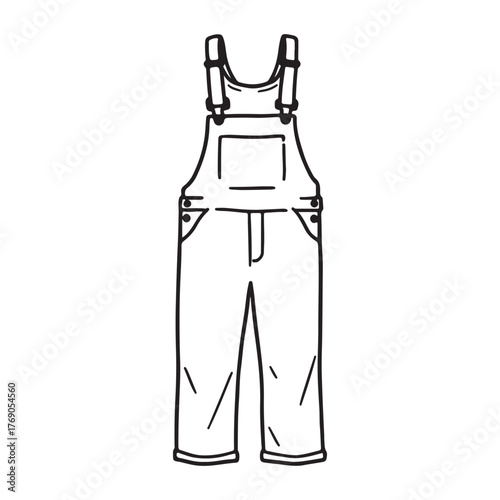 Hand Drawn Overalls Isolated on White Background Fashionable Denim Dungarees for Children and Adults Classic Casual Clothing Line Art Style