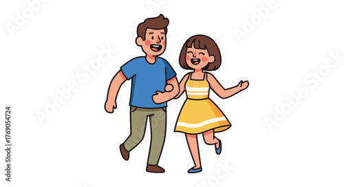 Happy couple enjoying a joyful stroll full of cheerful moments and lighthearted laughter, a
