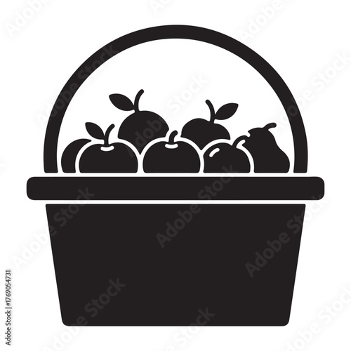 Harvest basket filled with fresh organic apples and pears healthy eating and autumn bounty still life in monochrome vector illustration