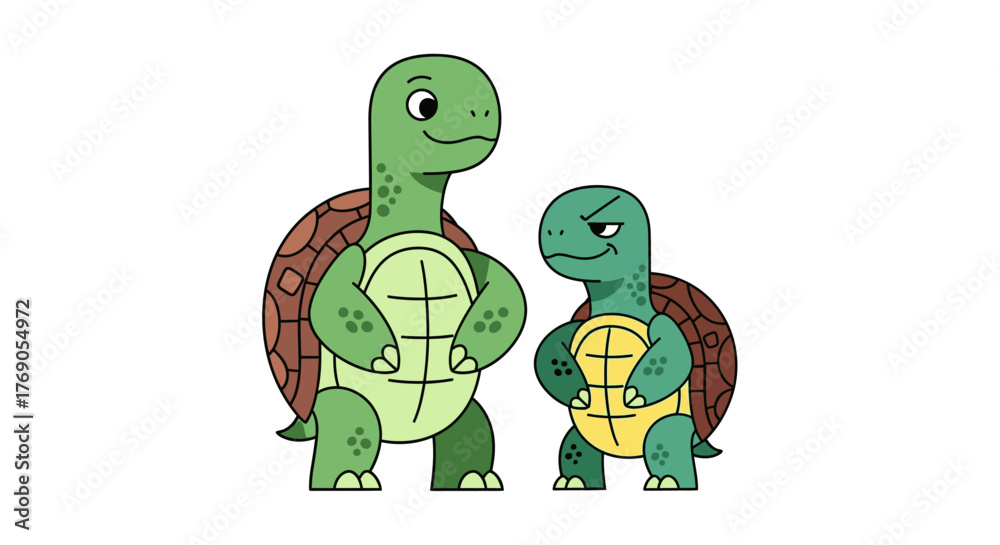 Obraz premium Animated turtle duo featuring a friendly character alongside a mischievous looking reptile