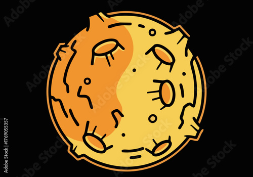 A stylized moon glows warmly against a dark background, creating a captivating night scene. Minimalist design with a modern, luminous aesthetic.