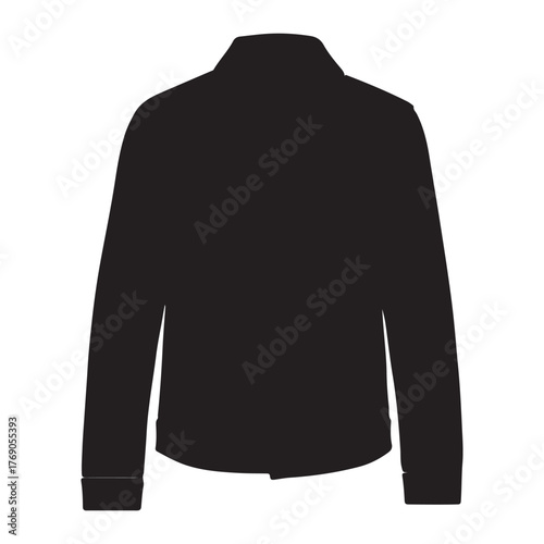 Isolated Black Leather Jacket Silhouette with Collar and Sleeves for Fashion Apparel Designs and Vector Graphics Use