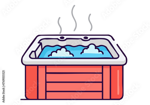 A vibrant hot tub illustration with rising bubbles, conveying relaxation and warmth. Perfect for wellness, spa, or leisure themes. Clean, modern design.