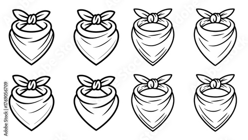 Bandana vector set of outline silhouette icon set featuring headwear fashion elements in minimalist black and white design