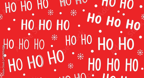 Festive 'Ho Ho Ho' Pattern A Merry Christmas Background in Red and White with Snowflakes and Holiday Cheer