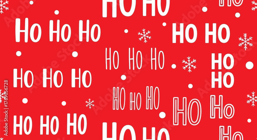 Festive 'Ho Ho Ho' Pattern A Red Christmas Background with Holiday Greetings and Snowflakes for Celebration