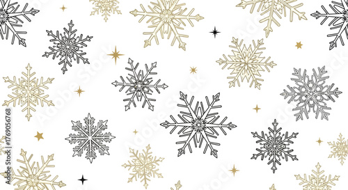 Elegant Snowflake Pattern Gold and Silver Winter Design for Festive Backgrounds and Holiday Graphics