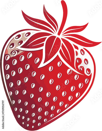 Strawberry vector illustration on white background with leaf and fresh fruit details