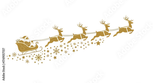 Santa Claus and His Reindeer Flying Through the Sky, Delivering Christmas Gifts with Joy and Festive Spirit