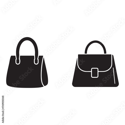Two black handbags icons isolated on white background representing fashion and style accessories collection vector design for designers and creatives