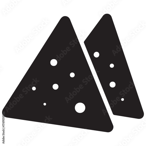 Two Black Silhouette Nacho Chips with White Spots Isolated on White Background Simple and Minimalist Snack Illustration