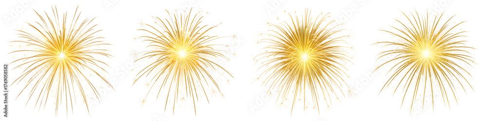 Obraz premium Four bursts of golden sparks isolated on transparent background