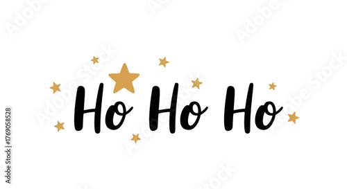 Holiday Cheer Festive Ho Ho Ho Greeting with Golden Stars - Christmas Celebration Design