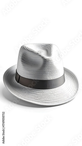 Stylish Silver Fedora Hat with a Dark Band A Classic Accessory on White Background