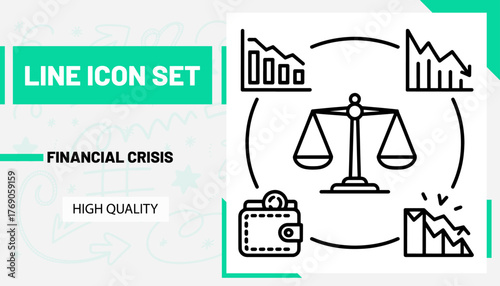 Qulityful Financial crisis line icon set