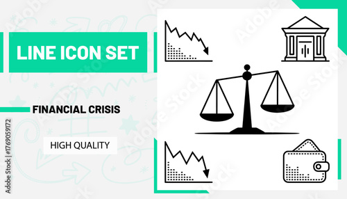 Qulityful Financial crisis line icon set
