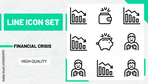 Qulityful Financial crisis line icon set