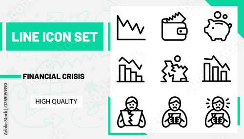 Qulityful Financial crisis line icon set