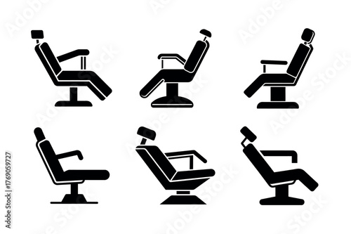Dental Chair Icons Set — Reclining Medical and Barber Chairs