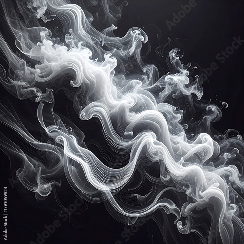 Elegant Abstract Swirls of Dynamic White Smoke and Vapor Creating an Ethereal Flowing Pattern Against a Dark Background, Evoking a Sense of Mystery and Serene Movement for Artistic Designs