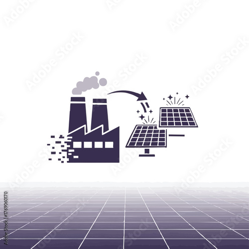 This powerful illustration depicts the transformative shift from conventional industrial processes to clean, renewable solar energy, symbolizing a sustainable future.