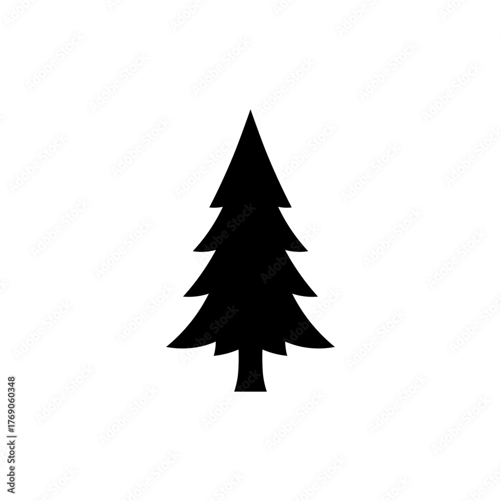 Fototapeta premium Simple pine tree icon vector flat design on white background. Simple pine tree silhouette.