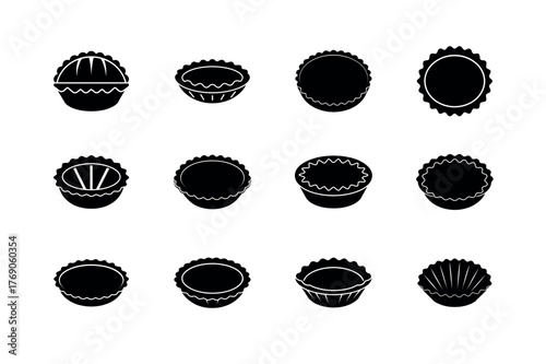 Pie and Tart Icons Set — Bakery Dessert and Pastry Silhouettes