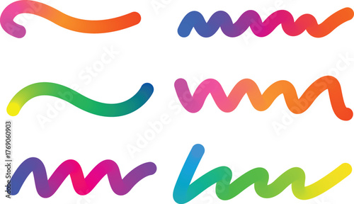 Vibrant rainbow brush strokes colorful abstract wavy lines creative design elements