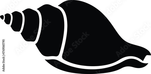 Black spiral seashell silhouette isolated on white background conch marine