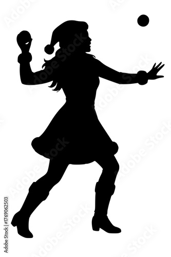 Catching Snowballs, Playful Santa Girl