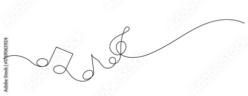 one line drawing of music notes decorative handdrawn