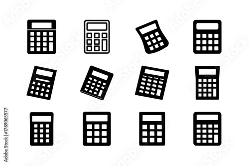 Calculator Icons Set — Math and Accounting Device Silhouettes for Business and Finance Design