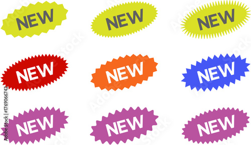 New sticker set, discount sticker, special price, advertising campaign, jagged starburst sticker icon, sale sticker. Stickers for New Arrival shop product tags, new labels, sale badges, banners vector