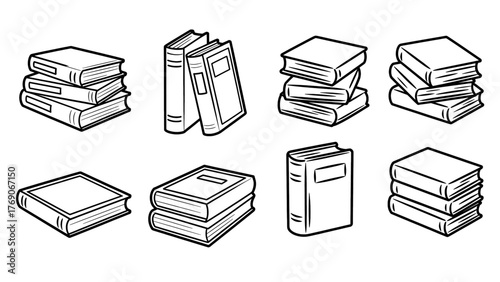 Bookshelf stack line icon Open and closed paper books, education in library and at home