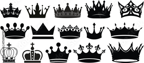 Crown icon.Royal crown symbol collection set. line crown icon. vector illustration. King and Queen Crowns.crown icon on white background crown, king,queen, royal, princess, prince,king.