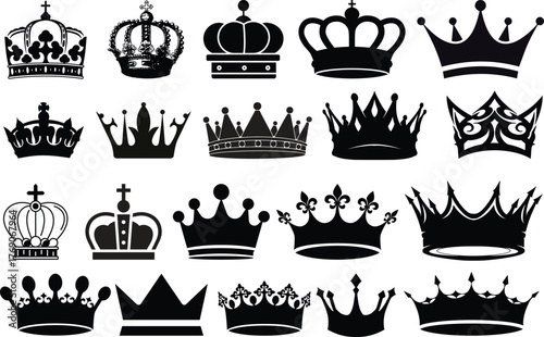 Crown icon.Royal crown symbol collection set. line crown icon. vector illustration. King and Queen Crowns.crown icon on white background crown, king,queen, royal, princess, prince,king.