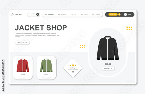 Online store website template. Web design. Modern dashboard UI design