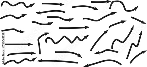 Hand Drawn Arrows Vector Set: Black Sketch Arrow Collection, Directional Sign Elements, Doodle Style, Graphic Design Resource