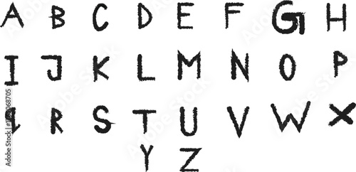 Handwritten Alphabet Letters A to Z: Black and White Simple Font, Rough Edges, Educational Resource, Typography, Graphic Design Element