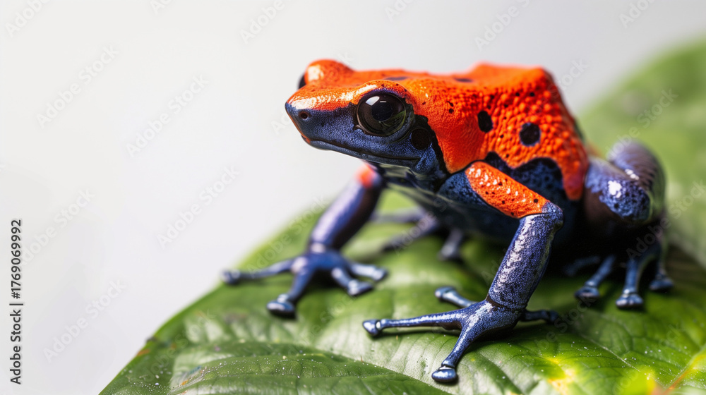 Obraz premium Tortoise pet animal isolated on white background wwRed poison frog exotic poisonous animal. Red poison frog on leaf in south american amazon rain forest. Endangered amphibian of the tropical jungle. D