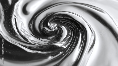 A mesmerizing swirl of liquid metal, creating a hypnotic and dynamic visual. The metallic surface reflects light, adding to its intrigue.