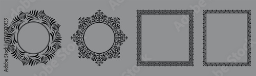 Set of decorative frames Elegant vector element for design in Eastern style, place for text. Floral black and gray borders. Lace illustration for invitations and greeting cards