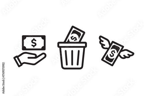 Money Loss Icons Set with Dollar Signs Vector