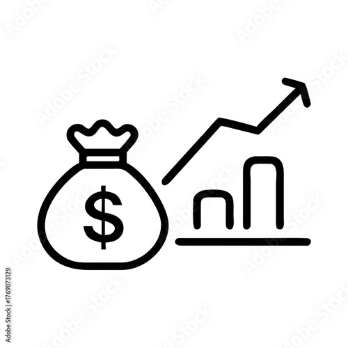 Investment portfolio icon with money bag and upward trend graph  